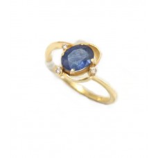 Ring Blue Sapphire 18kt Gold Diamond Diamonds Yellow Natural 18 KT Vintage D185